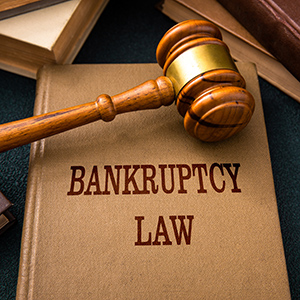Gavel on a book titled Bankruptcy Law, emphasizing Chapter 7 filings in Florida.